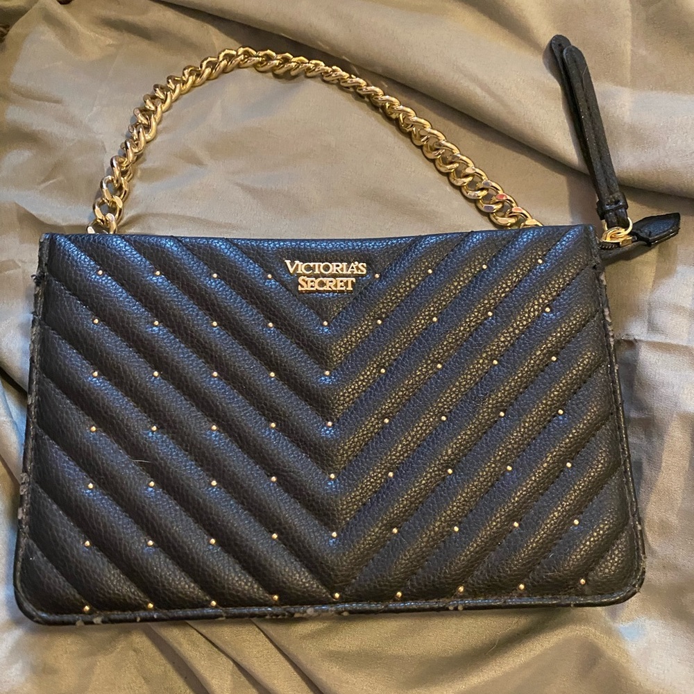 Victoria’s Secret black clutch with gold chain